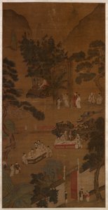 Eleganckie zgromadzenie w Ogrodzie Zachodnim, ok. 1600 r. (atrament i kolor na jedwabiu) autorstwa School Chinese
