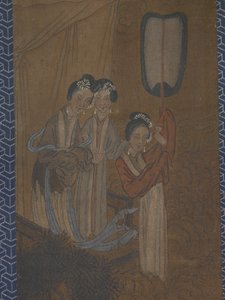Pięć kobiet w procesji (tusz i kolor na jedwabiu) autorstwa School Chinese