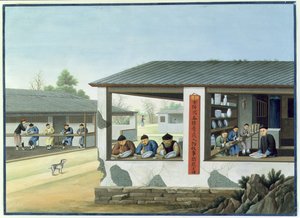 Produkcja porcelany, dekoracja w kolorze niebieskim (gwasz i akwarela na papierze) autorstwa School Chinese