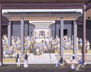 Pounding the Tea, ok. 1800 (rysunki gwaszem na grubym rodzimym papierze) autorstwa School Chinese