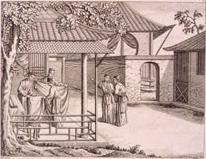 „Sprzedaż jedwabiu po splocie”, Chiny, koniec XVIII w. (drzewryt) autorstwa School Chinese