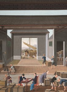 Produkcja herbaty, ok. 1820 (akwarela i złota farba na jedwabiu położonym na papierze) autorstwa School Chinese