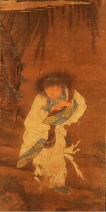 Nieśmiertelny Han Shan (tusz i kolor na jedwabiu) autorstwa School Chinese