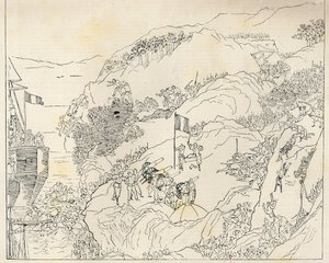 Wojna między Francją a Chinami: Francuzi zepchnięci na swoje statki w Kelung na Formozie, z "The Graphic", 25 października 1884 r. (rycina) autorstwa School Chinese