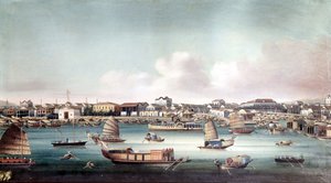 Port Kanton (Chiny) około połowy XIX wieku. Anonimowe malarstwo chińskie.