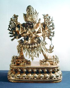 Vajrabhairava, aspekt Yamantaki, strażnika prawa, dynastia Qing autorstwa School Chinese