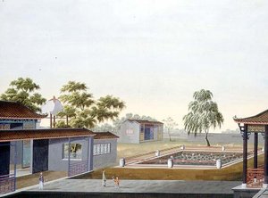 Ogród otoczony murem, ok.1820-40 (akwarela na papierze) autorstwa School Chinese