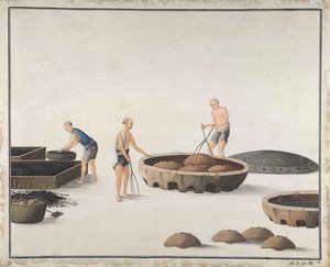 „Kiedy pleśń robi się czerwona, zdejmij ją”, produkcja żeliwa w Chinach, ok. 1820 r. (akwarela na papierze) autorstwa School Chinese