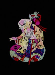 Yaowang Dian, taoistyczny bóg medycyny. Malowane wycinanki lub "Jian Zhi", chińska sztuka ludowa, Pekin. autorstwa School Chinese