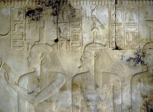 ABYDOS: Świątynia Seti (Sethi) I, boginie towarzyszące faraonowi. autorstwa School Egyptian