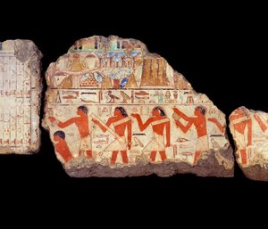 Sztuka starożytnego Egiptu: obrazy mastaby Metchetchi: malowidło ścienne kapłanów rytualnych, VI dynastia (ok. 2350-2200). autorstwa School Egyptian