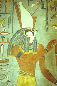 Starożytny Egipt, malarstwo, Horus, bóg z głową sokoła, bóg królów, grobowiec Ramzesa I, Teby autorstwa School Egyptian