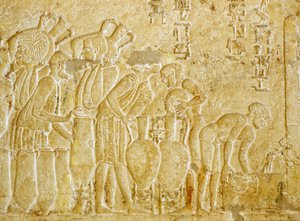 Muinainen Egypti, Seinien kaiverrus, Petosiriksen hauta, 300 eKr., Tunael Gebel, Viinin (valokuva)kiillotuksen kerääminen ja pullotus autorstwa School Egyptian