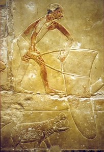 Starożytny Egipt, Rzeźba/malarstwo ścienne, Mastaba/Grobowiec Idout, Sakkara, 6. dynastia, Łowienie ryb siecią pułapkową, Hipopotam (zdjęcie ilustracyjne) autorstwa School Egyptian