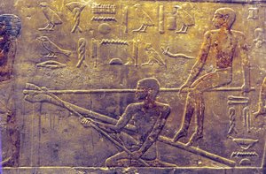 Starożytny Egipt, Rzeźba/malarstwo ścienne, Mastaba/Grobowiec Ti, Sakkara, 5. dynastia, Budownictwo okrętowe (zdjęcie) autorstwa School Egyptian