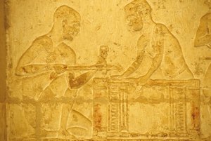 Starożytny Egipt, Rzeźba/malarstwo ścienne, Grobowiec Petosiris, Tuna el Gebel, 300 p.n.e., Stolarze przy pracy (zdjęcie) autorstwa School Egyptian