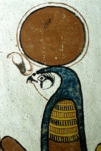 Starożytny Egipt, malowidło ścienne, Horus, bóg słońca, symbol słońca, grobowiec Sennedżema, Teby, Deir el Medina autorstwa School Egyptian