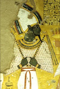 Starożytny Egipt, malowidło ścienne Grobowiec Inherkhau, Teby, Grobowiec Szlachty, XX dynastia, Ozyrys, bóg zaświatów (zdjęcie ilustracyjne) autorstwa School Egyptian