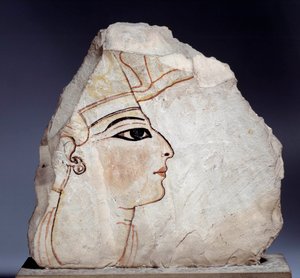 Starożytność egipska: ostrakon (lub ostracon) (liczba mnoga: ostraca lub ostraka), odłamki ceramiki wapiennej o profilu królewskim. XIX dynastia (1295-1186 pne). Paryż, Luwr autorstwa School Egyptian