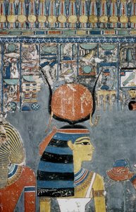 Luksor, Teby: Dolina Królów, grobowiec Horemheba (-1343 - -1314), egipskiego faraona, na którym widnieje bogini Izyda. autorstwa School Egyptian