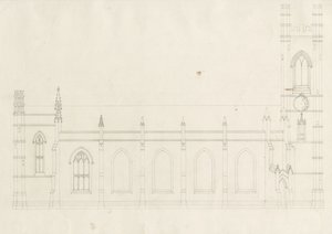 Burton-upon-Trent - Kościół Świętej Trójcy: rysunek, nd [?1820] (rysunek) autorstwa School English