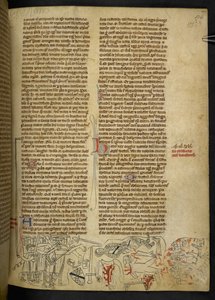 Cott Nero D II f.177 Bitwa pod Evesham i śmierć Szymona de Montfort (1208-65) 4 sierpnia 1265, z „Commendatio Lamentabilis in transitu Edward IV” (welum) autorstwa School English