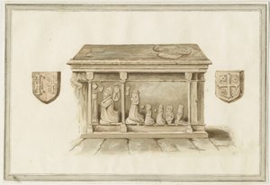 Kościół Eccleshall: grób biskupa Benthama: malarstwo akwarelowe, bd [?XIX w.] (malarstwo) autorstwa School English