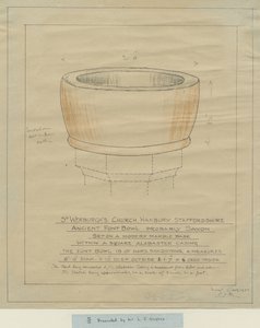Hanbury Church - Ancient Font Bowl: śledzenie, nd [1933] (rysunek) autorstwa School English