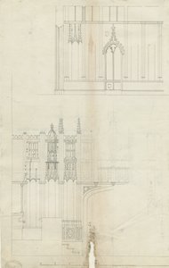 Wnętrze katedry w Lichfield - West End of Choir: rysunek piórkiem, bd [c 1780] (rysunek) autorstwa School English