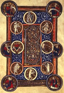 Lansdowne 420 fol.12v Psalm I z zamieszkałym inicjałem B (welum) autorstwa School English