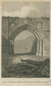Lichfield - Starożytna Zachodnia Brama Zamknięcia: grawerowanie, nd [c 1805] (druk) autorstwa School English
