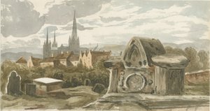 Lichfield - Stary grób na dziedzińcu św. Michała: malarstwo akwarela, bd [?XIX w.] (malarstwo) autorstwa School English