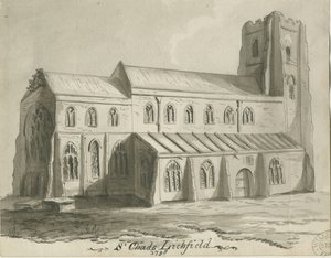 Lichfield - Kościół św. Czadu: rysunek w sepii autorstwa School English