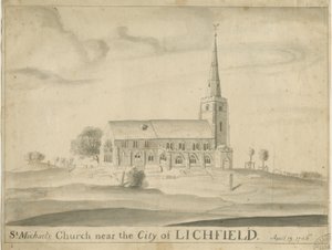 Lichfield - Kościół św. Michała: rysunek w sepii autorstwa School English