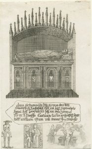 Katedra w Lichfield - grób biskupa [?Bishop Cornhill]: akwaforta, nd [?koniec XVIII w.] (druk) autorstwa School English
