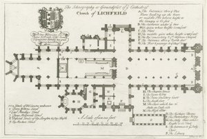 Katedra w Lichfield - plan zagospodarowania terenu: rycina, bd [początek XVIII w.] (druk) autorstwa School English