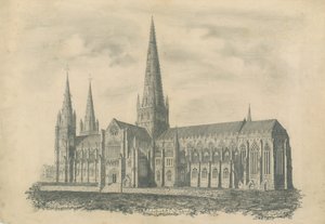 Katedra w Lichfield - widok na południowy wschód: grawerowanie i [?XIX wiek] (druk) autorstwa School English