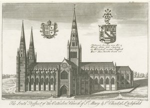 Katedra w Lichfield - widok na południe: grawerowanie i [?początek XVIII wieku] (druk) autorstwa School English