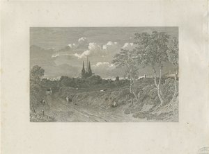 Katedra w Lichfield - widok na zachód (odległa): grawerowanie i [?XVIII wiek] (druk) autorstwa School English