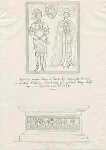 Sandon Church - Grób Hugh Erdeswicke i Cecilii [Bassett]: rysunek piórem i tuszem, nd [?XVIII wiek] (rysunek) autorstwa School English
