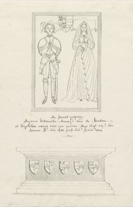 Sandon Church - Grób Hugh Erdeswicke i Elizabeth [Harcourt]: rysunek piórem i praniem, nd [?XVIII wiek] (rysunek) autorstwa School English