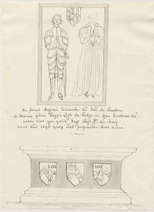 Sandon Church - Grobowiec Hugh Erdeswicka i Marii [Legh]: rysunek piórkiem, nd [?XVIII wiek] (rysunek) autorstwa School English