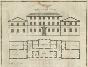 Stafford - County General Infirmary: rysunek piórkiem, nd [koniec XVIII w.] (rysunek) autorstwa School English