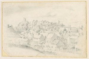 Tutbury - Miasto, kościół i zamek: rysunek ołówkiem, bd [?XIX w.] (rysunek) autorstwa School English