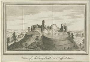 Tutbury Castle - East View: grawerowanie, nd [1731] (druk) autorstwa School English