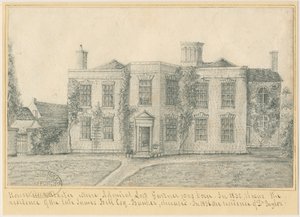 Uttoxeter Town - Miejsce urodzenia admirała Lorda Gardnera: rysunek ołówkiem, nd [?poł. XIX w.] (rysunek) autorstwa School English