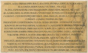 Wolverhampton - łacińskie epitafium admirała Richarda Levesona w kościele św. Piotra: rysunek piórem i tuszem, bd [?XIX w.] (rysunek) autorstwa School English