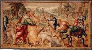 Pasterze przyprowadzający swoje stado do wody (gobelin) autorstwa School Flemish
