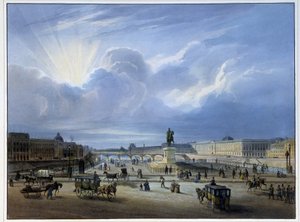 Widok ogólny Luwru z posągiem Henryka IV autorstwa School French