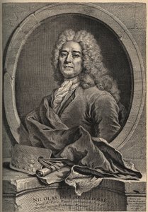 Portret Nicolasa de Largillierre (Largillier) (1656-1746) Grawer francuskiego malarza autorstwa Dupuis po obrazie Gueuslaina autorstwa School French